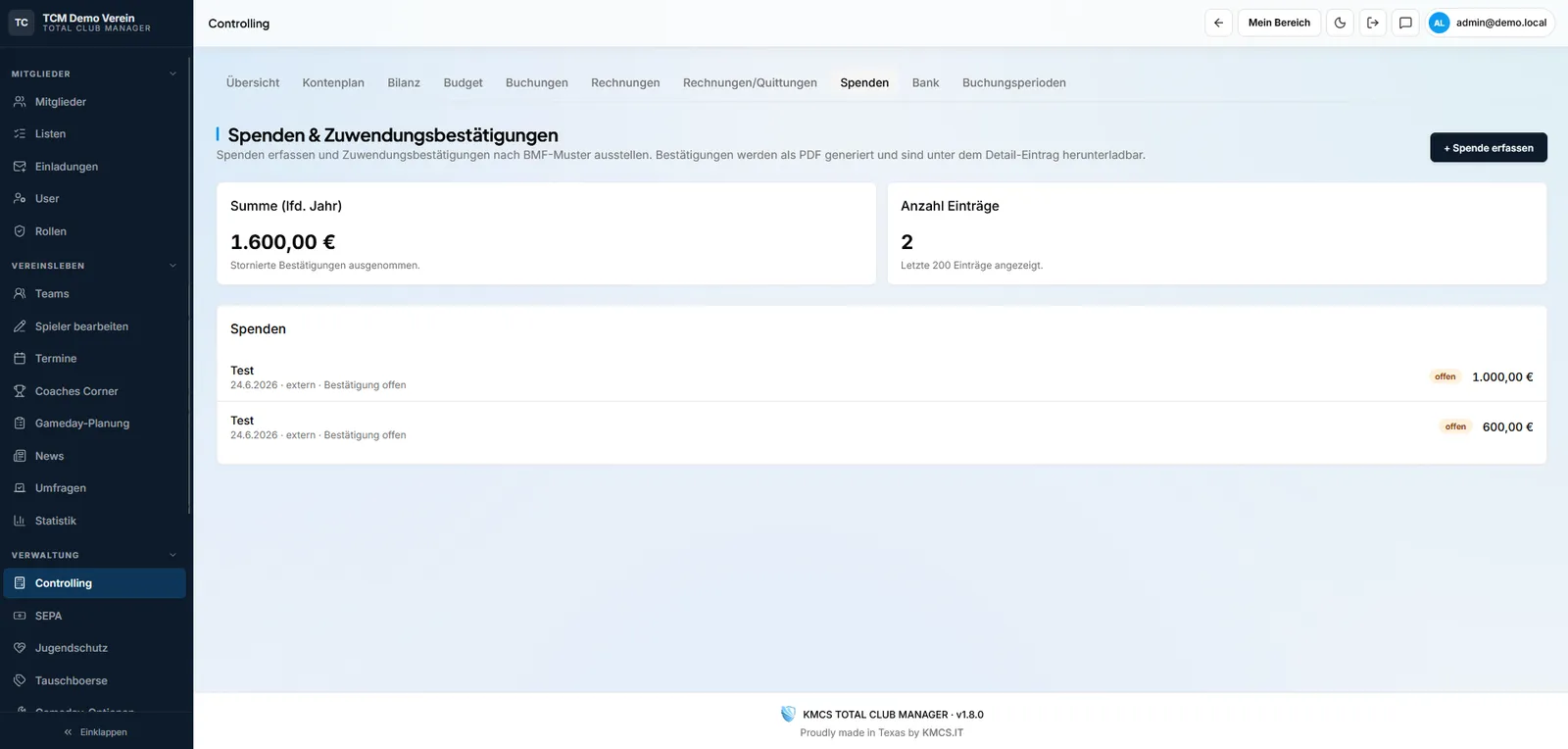 Vereinssoftware KMCS Total Club Manager – Screenshot 9